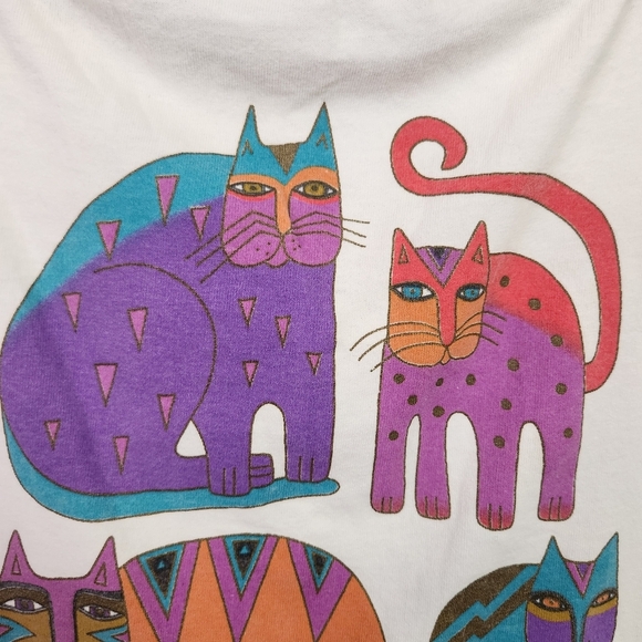 Laurel Burch Fantastic Felines Cats Shirt Vintage 1990s Long Tunic Oversized 90s - Picture 2 of 11
